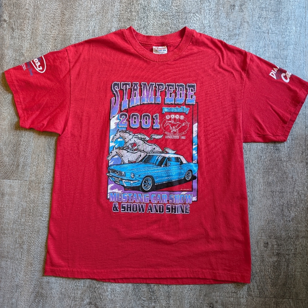 Vintage Mustang Stampede 2001 Reno Nevada Car Show Tee - size L